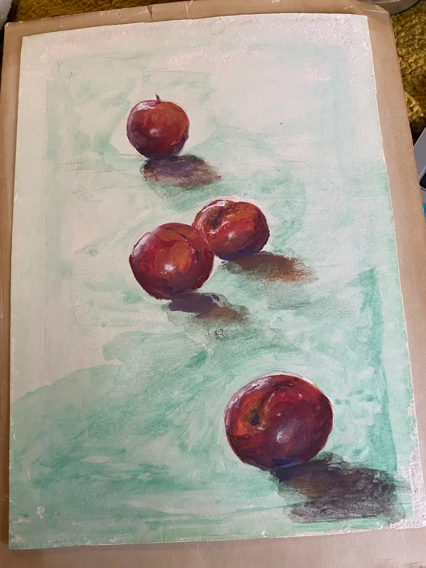 Vintage oil painting, unsigned - 10 1/4 wide x 14 1/4 tall - apples or plums?
