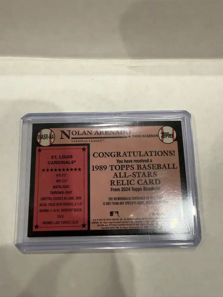 2024 Topps Series 2 Nolan Arenado 1989 Topps All-Stars Relic - St. Louis Cardinals