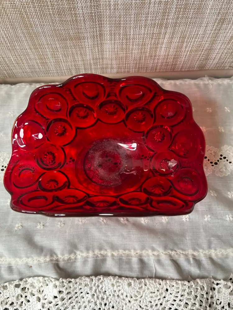 Vintage Ruby Red Glass Compote Dish