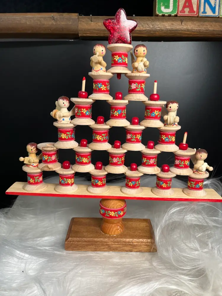 Vintage Hand Crafted Wooden Christmas Tree