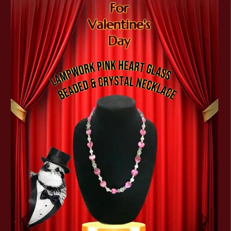 Lampwork Pink Heart Glass Beaded Necklace – Valentine’s Gift