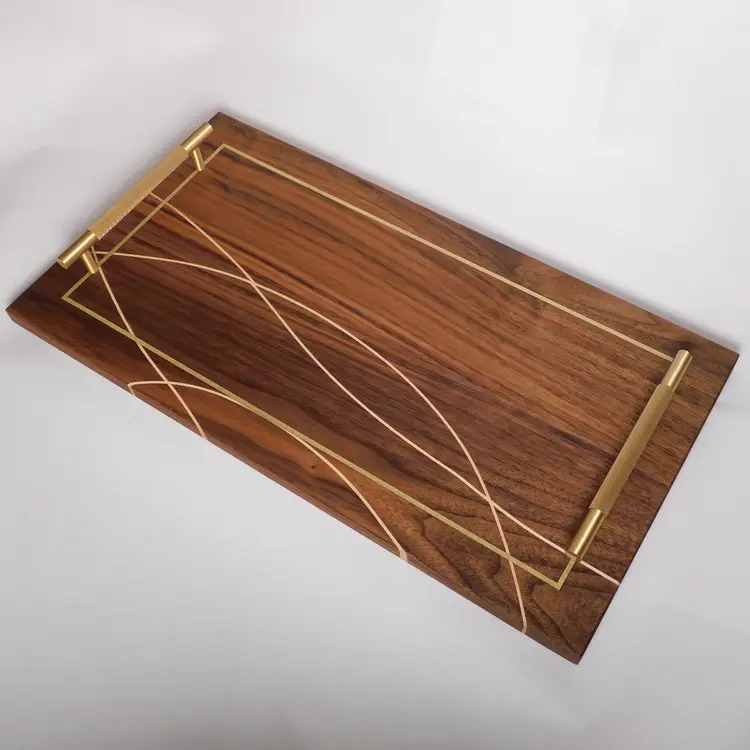 Brass Inlay Walnut Serving Tray Handmade