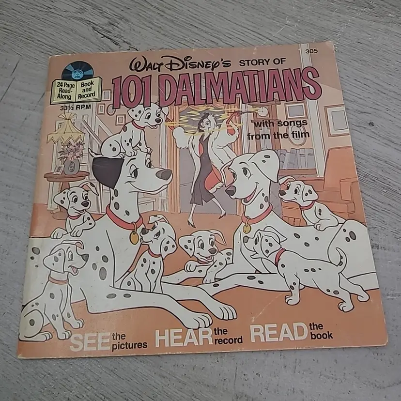 101 Dalmatians Walt Disney Book and Record 7" 33 1/3 RPM EXCELLENT