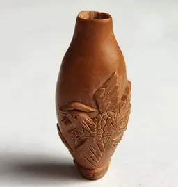 Vtg Chinese Carved Nut Mini Vase Bird