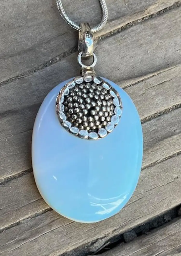 Opalite Flower Floral 925 Sterling Silver Chain Necklace