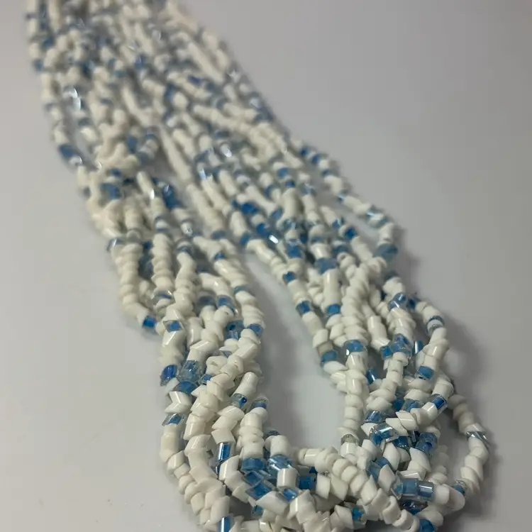 Vintage 8 Strand Blue & White Mini Bead Necklace 19" Length