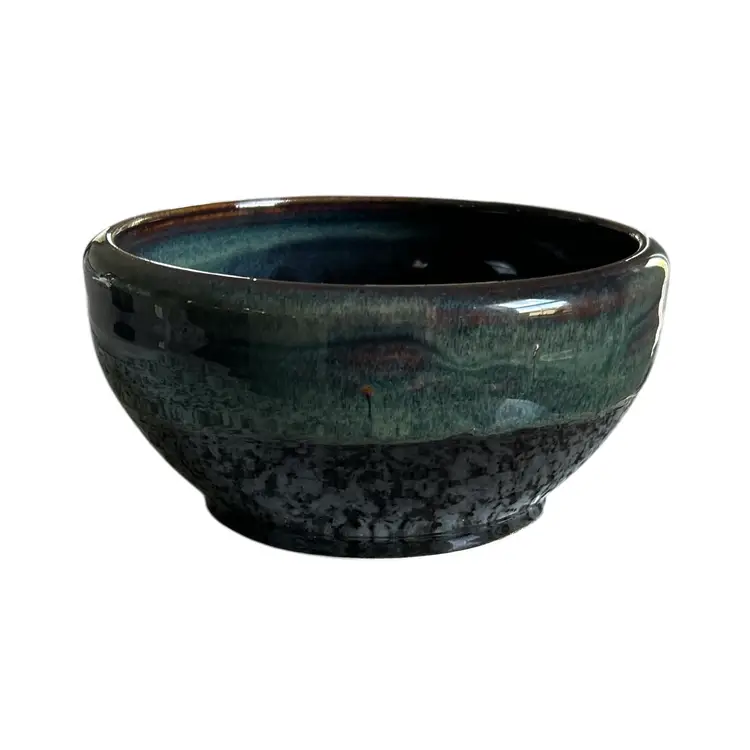 Handmade Blue Green and Dark Grey Glazed Ceramic Bowl - Signed