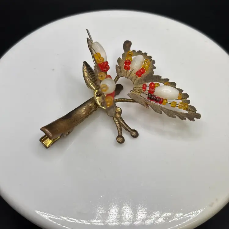 Gold Tone Butterfly Clip with Beads 2”