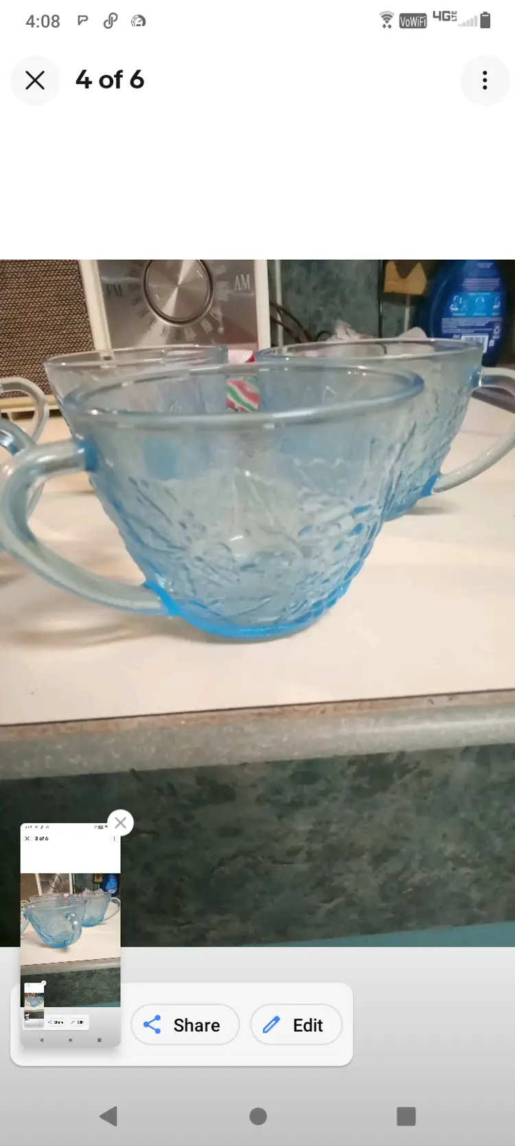 six-piece set of Indonesia Ice Blue Glass Teacup