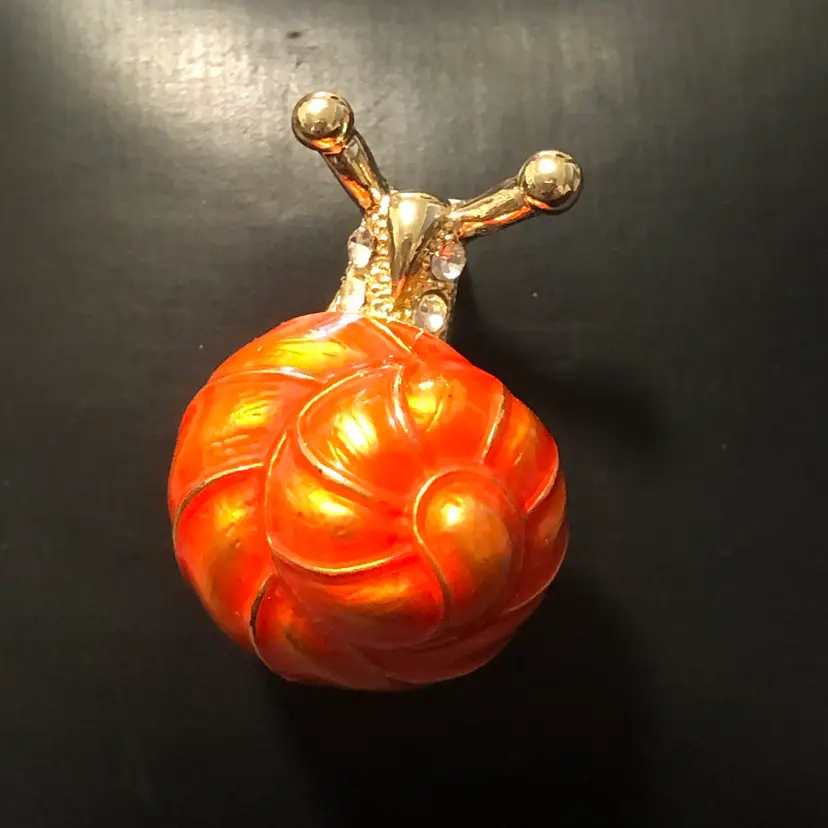Gold-Tone Orange & Jeweled Snail Brooch