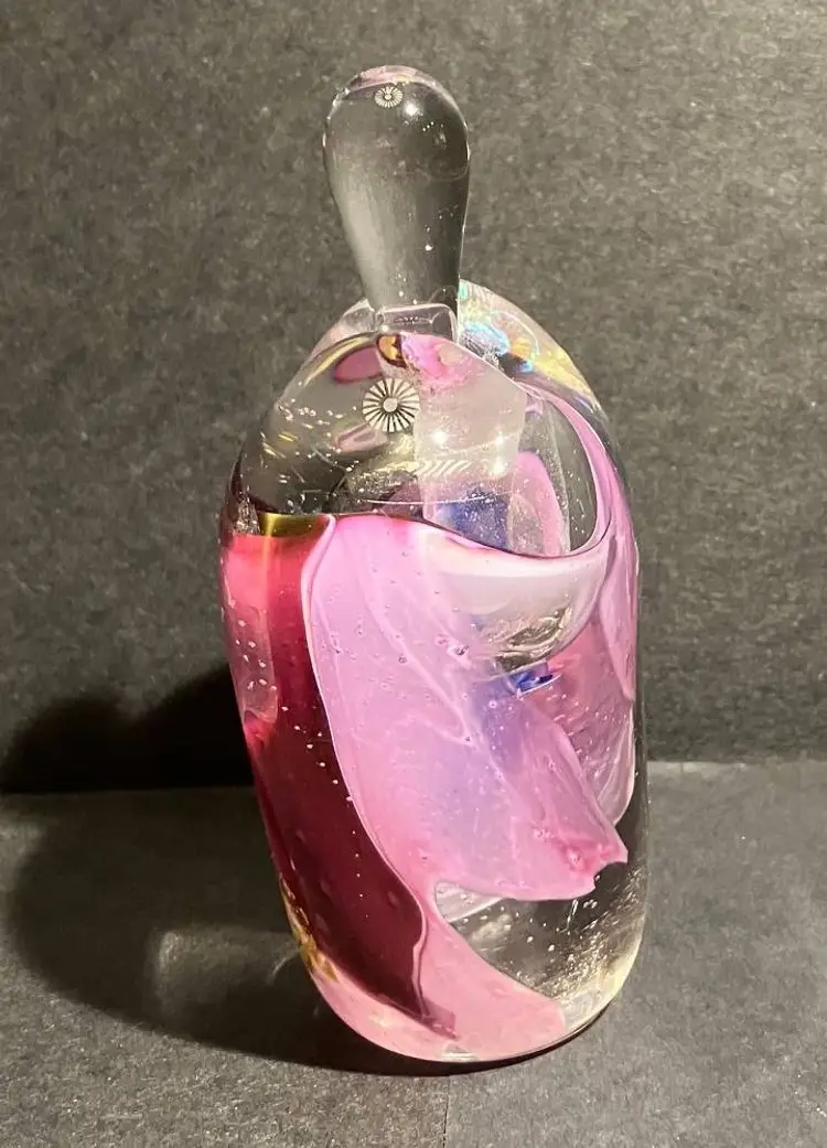 Gary Zack Hand Blown Glass Perfume Bottle Gold Pink Blue Art Glass Signed