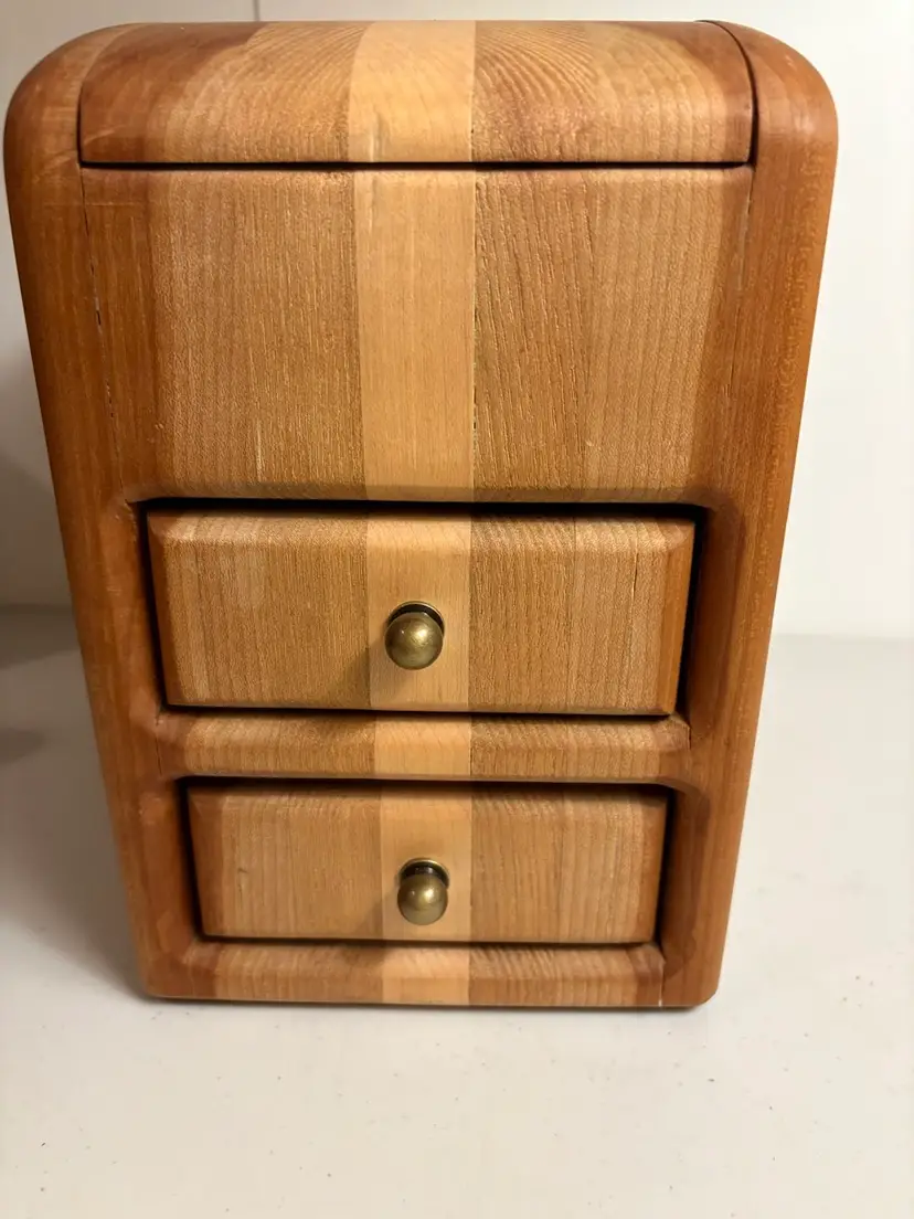 Handcrafted Wooden Bandsaw Jewelry Trinket Box With Brass Knobs