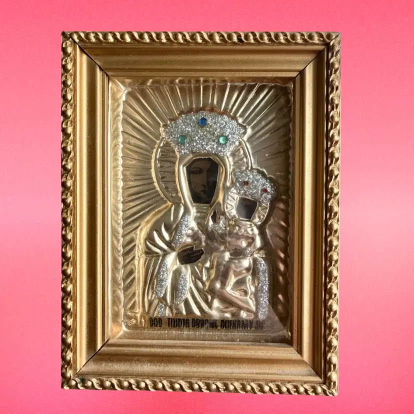 Vintage Madonna & Child Religious Wall Decor, Framed, Embellished