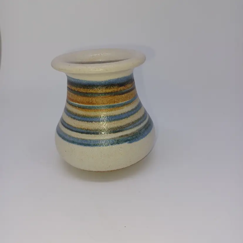 Vintage Small Studio Hand Thrown Pottery Vase Rutile Blue Glaze 3 in