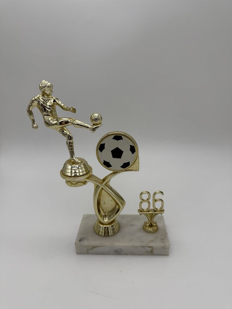 Vtg. 1986 Plastic Male Soccer Ball Trophy Mounted On Marble Base 9” Italy