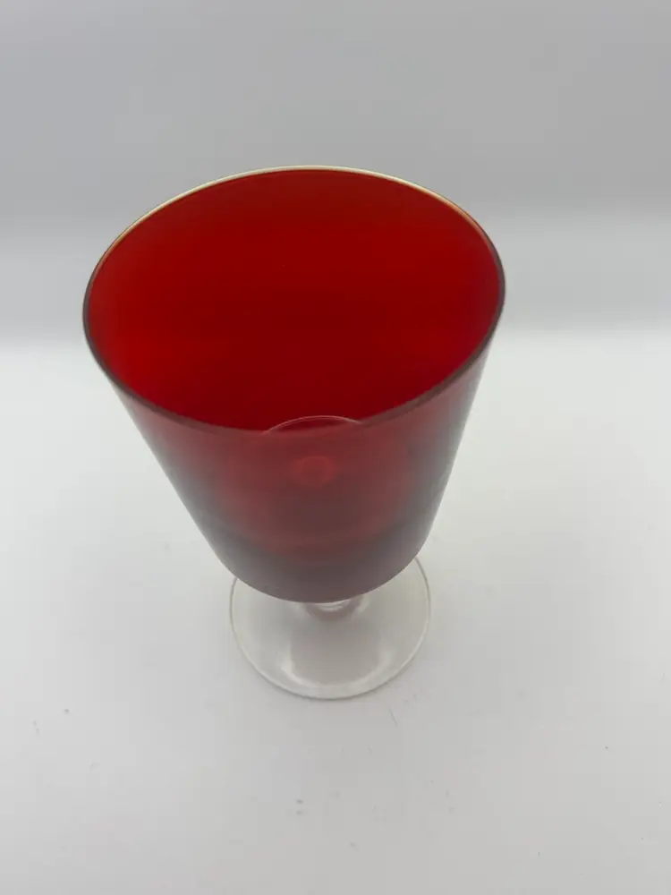 Clear Stemmed Ruby Goblet - Glows Amberina 6.5”