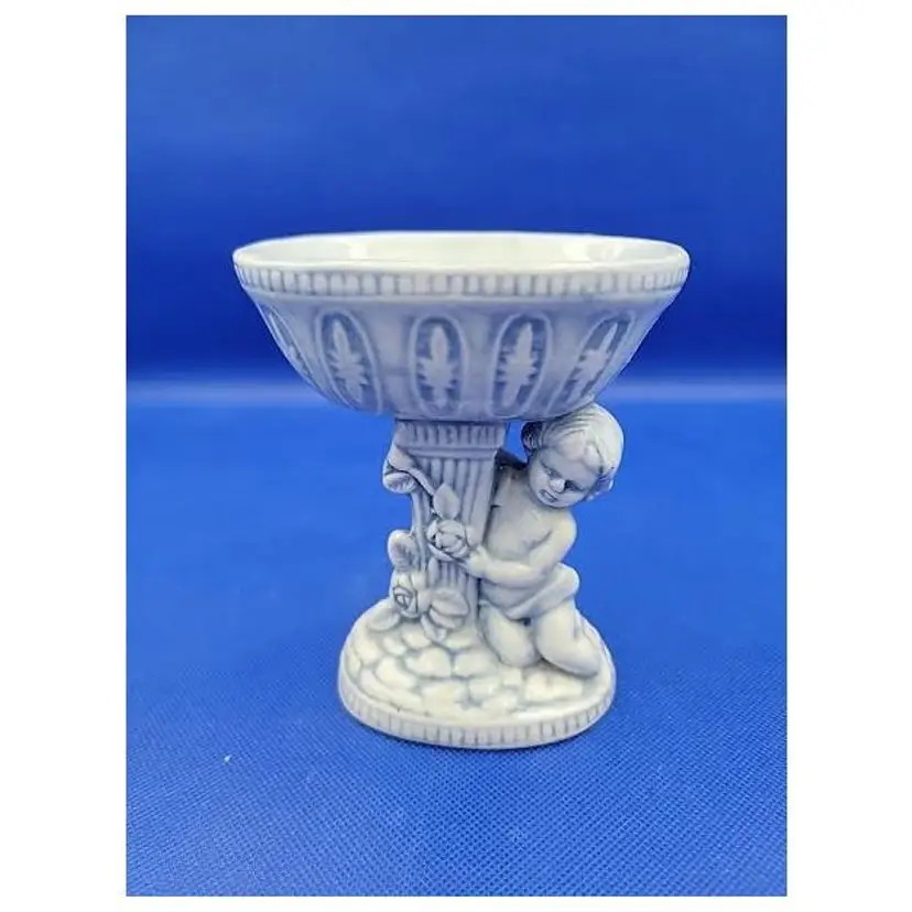 VINTAGE CERAMIC BLUE GLAZED SIGNED AND DATED DISH SOAP