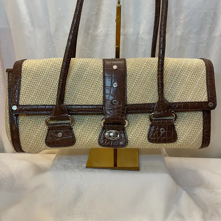 Antonio Melani Straw Shoulder Bag with Leather Trim