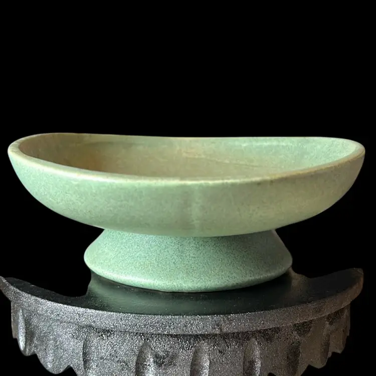 McCoy Floraline Compote Green Bowl: 10”x 3”x 7”