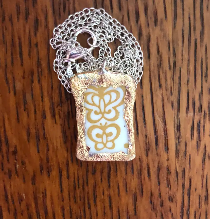 Oodelally Shop Artisan Made Pendant Corelle Butterfly Gold Plate Handcrafted Necklace 5/8in x 1in