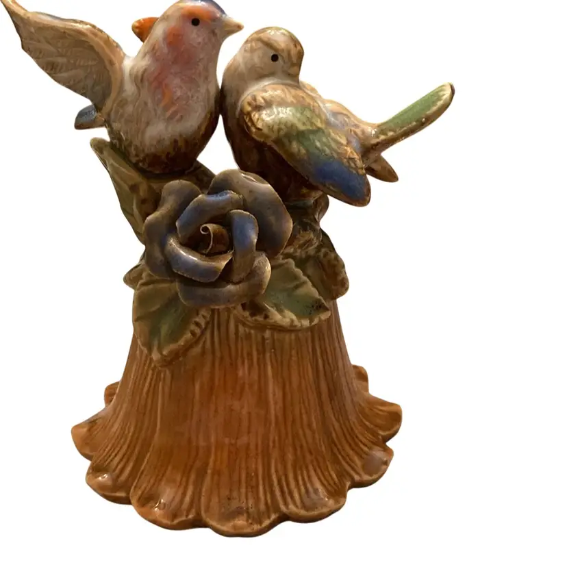 Beautiful Vintage Porcelain Love Birds On A Bell