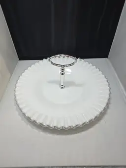 Vintage Fenton Silvercrest Milk Glass Sandwich Tidbit Serving Tray 12"