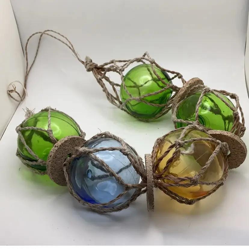 Glass Fishing Net Floats Buoys with Jute Rope & Cork 21"