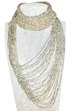 Rare Vintage Necklace Handcrafted Silver Glass Seed Beads Multi-Strand Collar Band