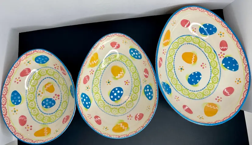 3 Collectible Temptations Old World Egg Hunt Nesting Serving Bowls 1-1.5-2 Quart Szs