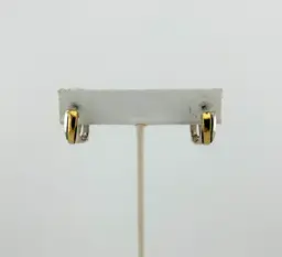 Vintage Sterling Silver and Gold Tone Hoop Pierced Earrings .75”