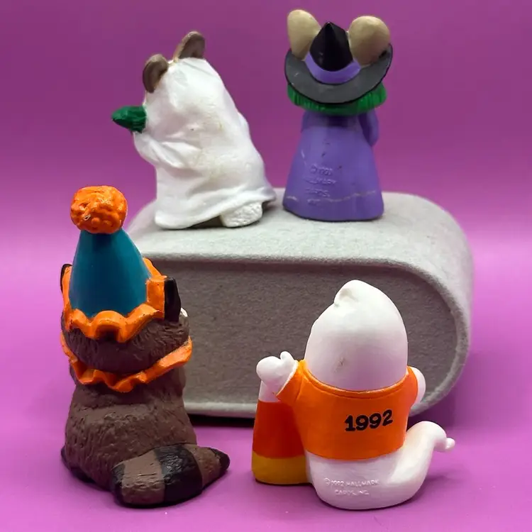 Hallmark Merry Miniatures Halloween Trick-Or-Treat  Raccoon Bunny Rabbit Mouse Witch Ghost  Vintage