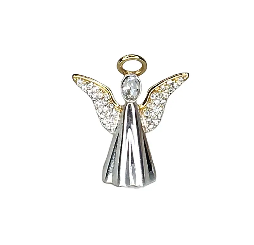 Monet Angel Brooch Pin Rhinestones Silver and Gold Tones