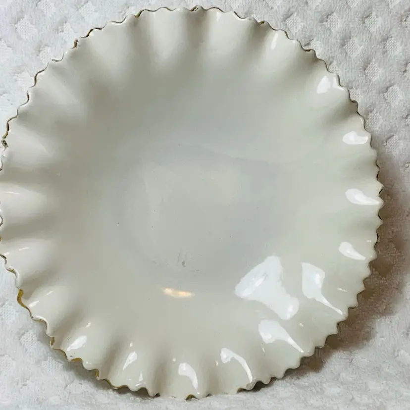 MCM Cream White Ceramic Bowl Trinket Candy Dish With Gold Color Edging