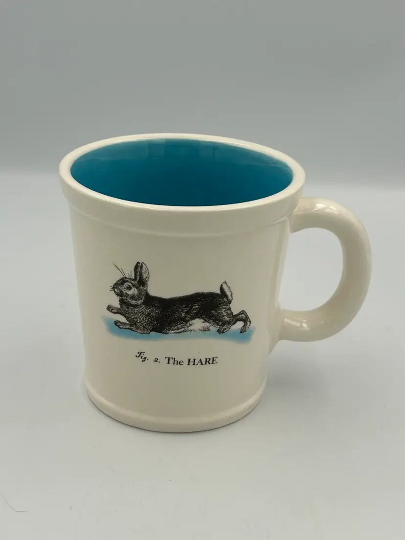 Large Magenta Exclusive The Hare Ceramic Mug White With Blue Interior