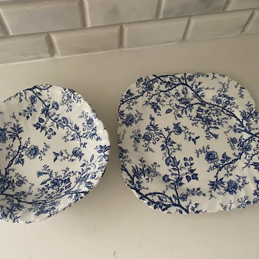 Johnson Brothers Old Bradbury Blue & White Ironstone Square Plate & Bowl