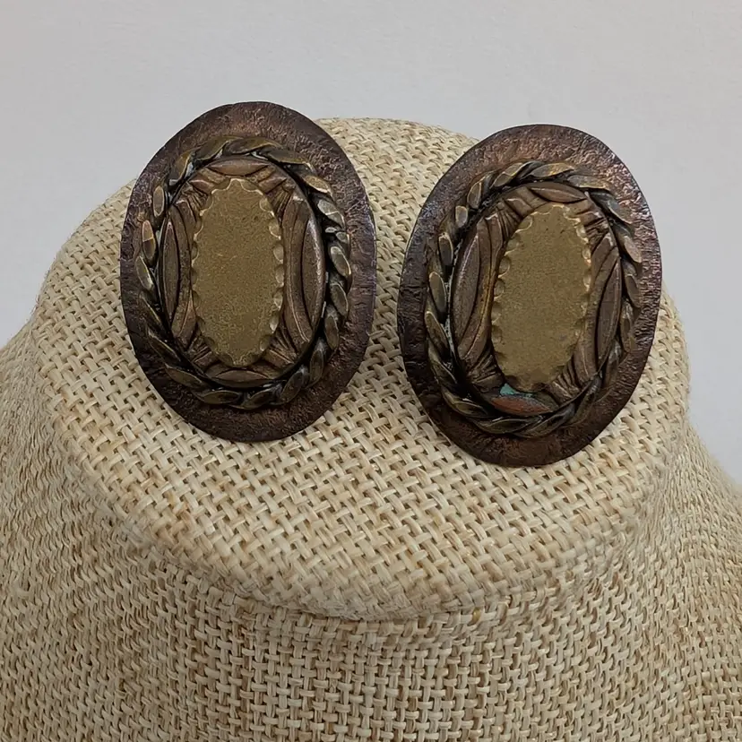 Vintage Marjorie Baer SF Modernist Abstract Mixed Metal Omega Back Earrings