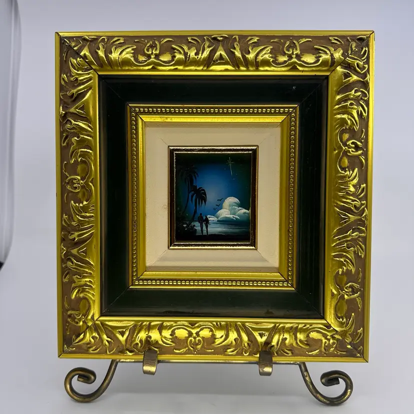 Original Oil Painting Night Time Ornate Frame 8.5”