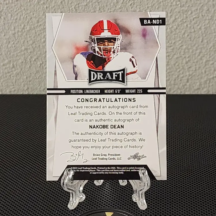 Nakobe Dean 2022 Leaf Draft Rookie Auto - Limited Edition Gold /75