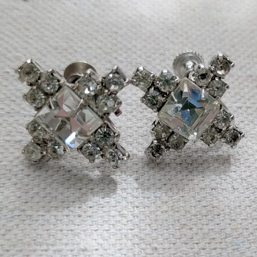 Costume Screw Back Rhinestone Earrings