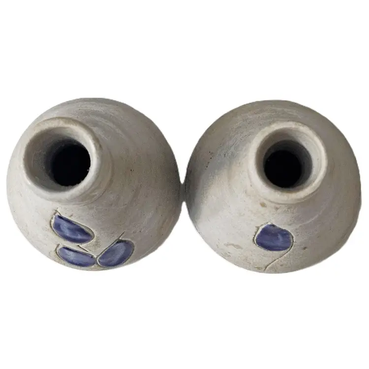 Vintage Williamsburg Pottery Blue Tulip Bud Vases - Mid 20th Century