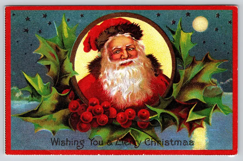 Postcard Wishing You A Merry Christmas Red Santa Claus Reminisce Magazine Advertising - 14616
