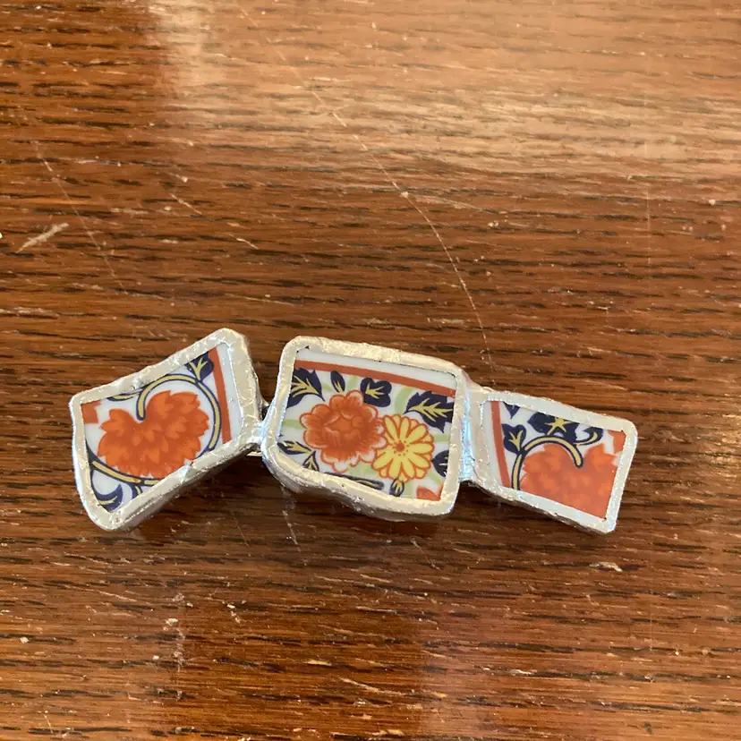 Broken Plate Artisan Made Floral Barrette Handcrafted Hair Clip 1 in x 3.25 in