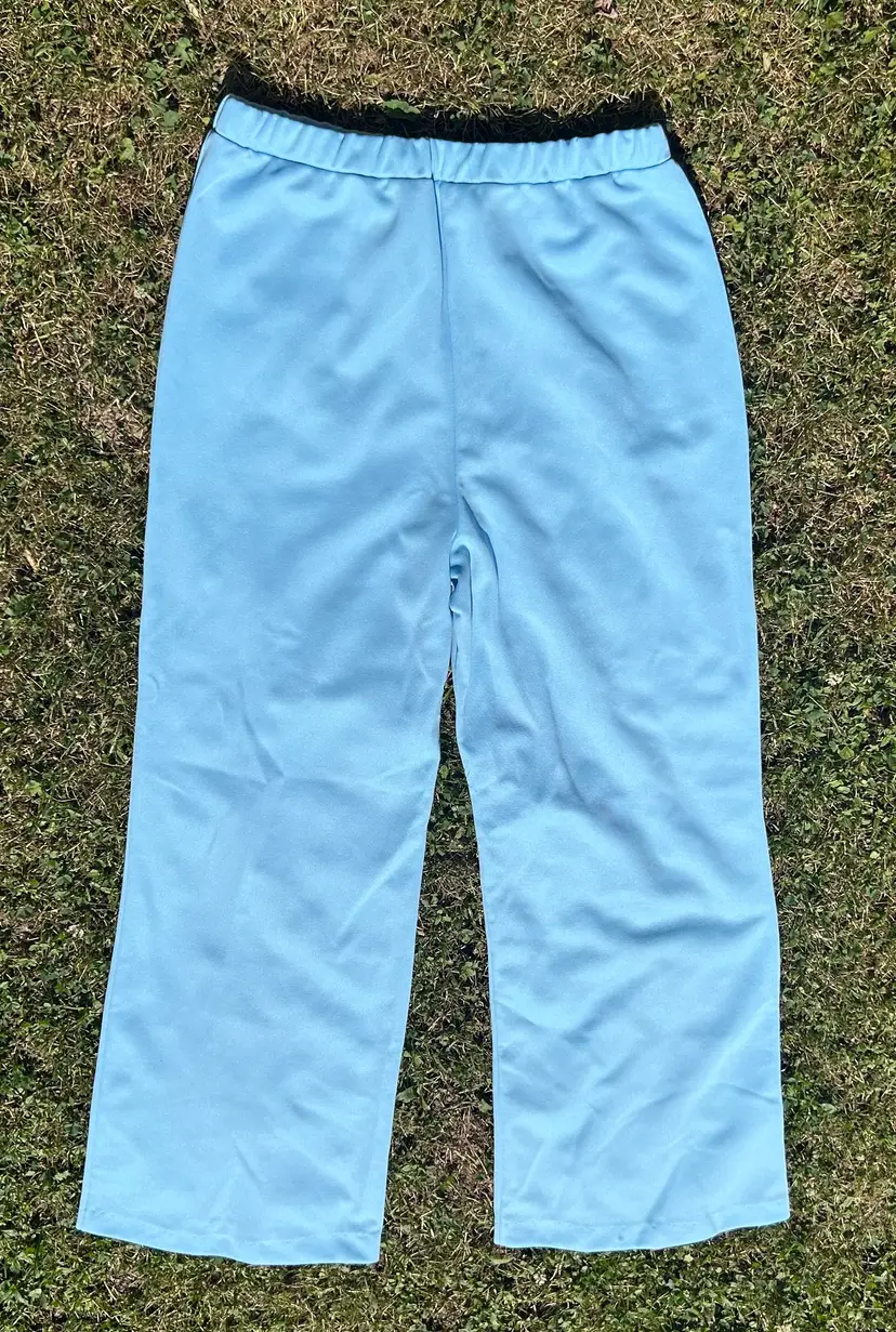 Vintage Light Blue Polyester Wide Leg Womans Pants XL