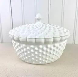 White Hobnail Lidded Bowl, Decorative Bowl with Scalloped Edge, Vintage Inspired, 3D Printed