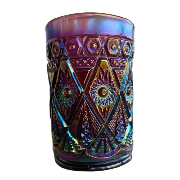 ANTIQUE Imperial Glass Diamond Lace Amethyst Carnival Tumbler