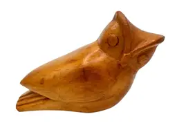 Signed Vintage Hand Carved Wood Owl Bird Figurine 2.25”