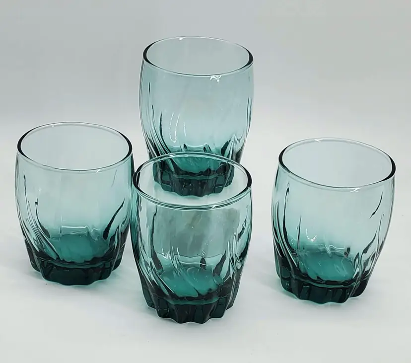 Anchor Hocking Teal Central Park Hi Ball / Old Fashioned Glasses set of 4