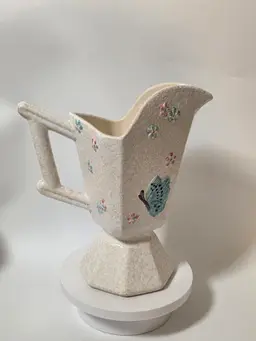 Vintage Hull Pottery Pitcher Ewer Planter B11 Butterfly Pink Aqua c. 1956