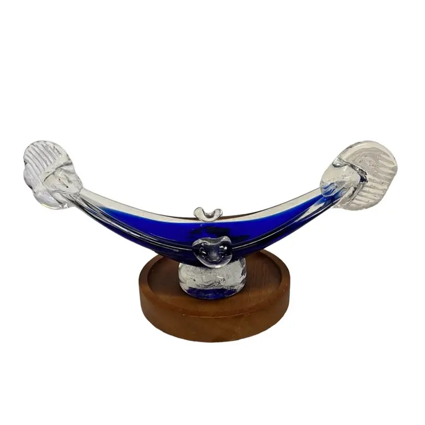 Vintage Murano Art Glass Blue Gondula Ashtray, Decorative Glass,
