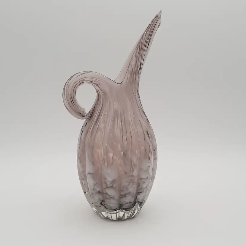 Lavender White Marbled Swirl Glass Ewer Vase